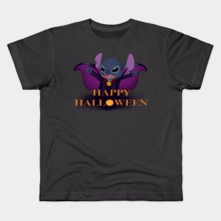 Blue Vampire Alien Happy Halloween Kids T-Shirt